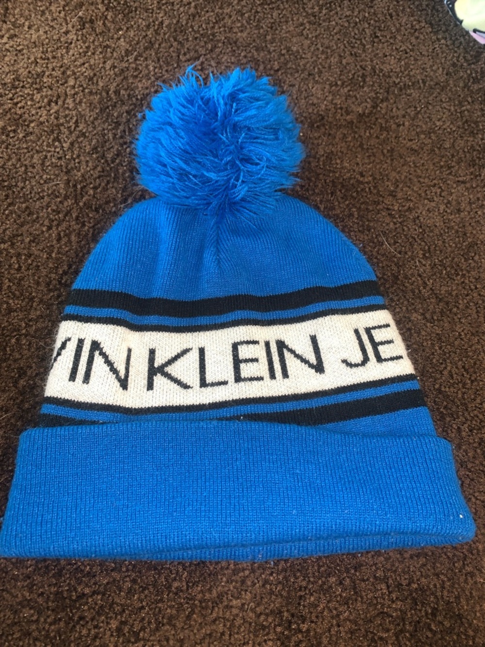 Calvin Klein Jeans Bright Blue Pom Pom Cuffed Beanie